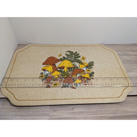 Set Of 4 Vinyl MCM 1970's Mushroom Placemats Orange Brown Rectangle Beige Groovy - Picture 8 of 12